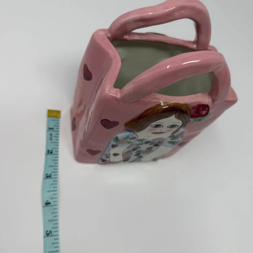 Vintage Bella Casa Pamela Purse Vase‎ Susan Paley Ganz Pink Heart Girl Plantar